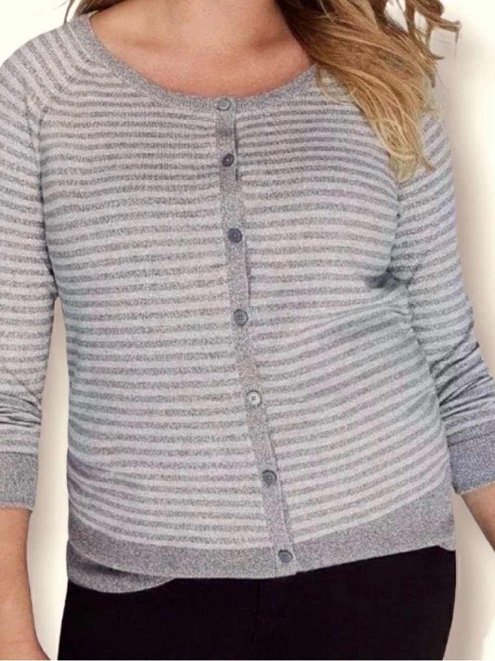 Lane Bryant | Metallic Silver/Grey Stripe Button-Down Cardigan Sweater Sz 26/28